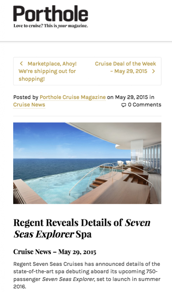 Regent Reveals Details of Seven Seas Explorer Spa